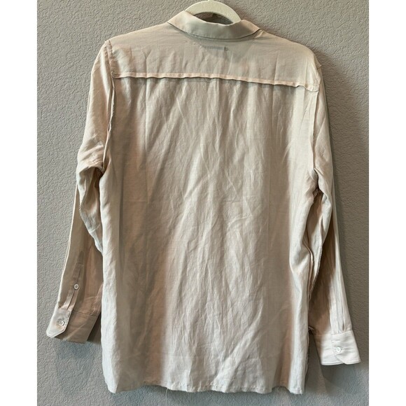 BRAZEAU TRICOT Women’s Sz 3 Light Champagne Boyfriend Long Silk Blend Top - Picture 5 of 7